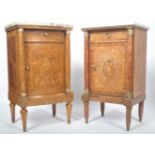 TWO 19TH CENTURY FRENCH BURR WALNUT MARBLE BEDSIDES