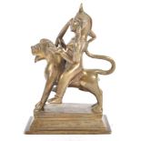 19TH / 20TH CENTURY BRONZE FIGURINE GROUP OF DURGA AND LION