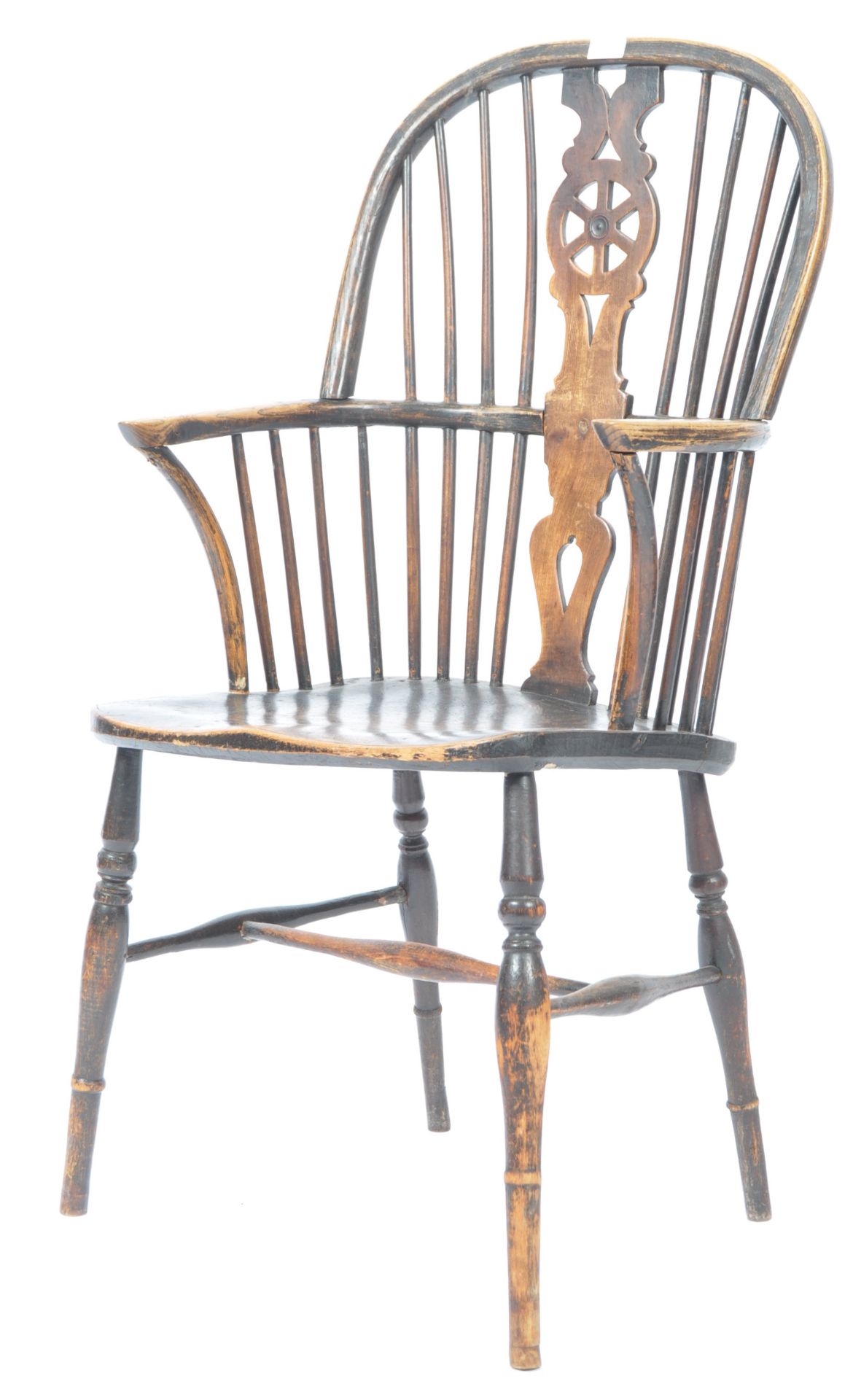 LATE 18TH CENTURY BEECH AND ELM WINDSOR ARM CHAIR