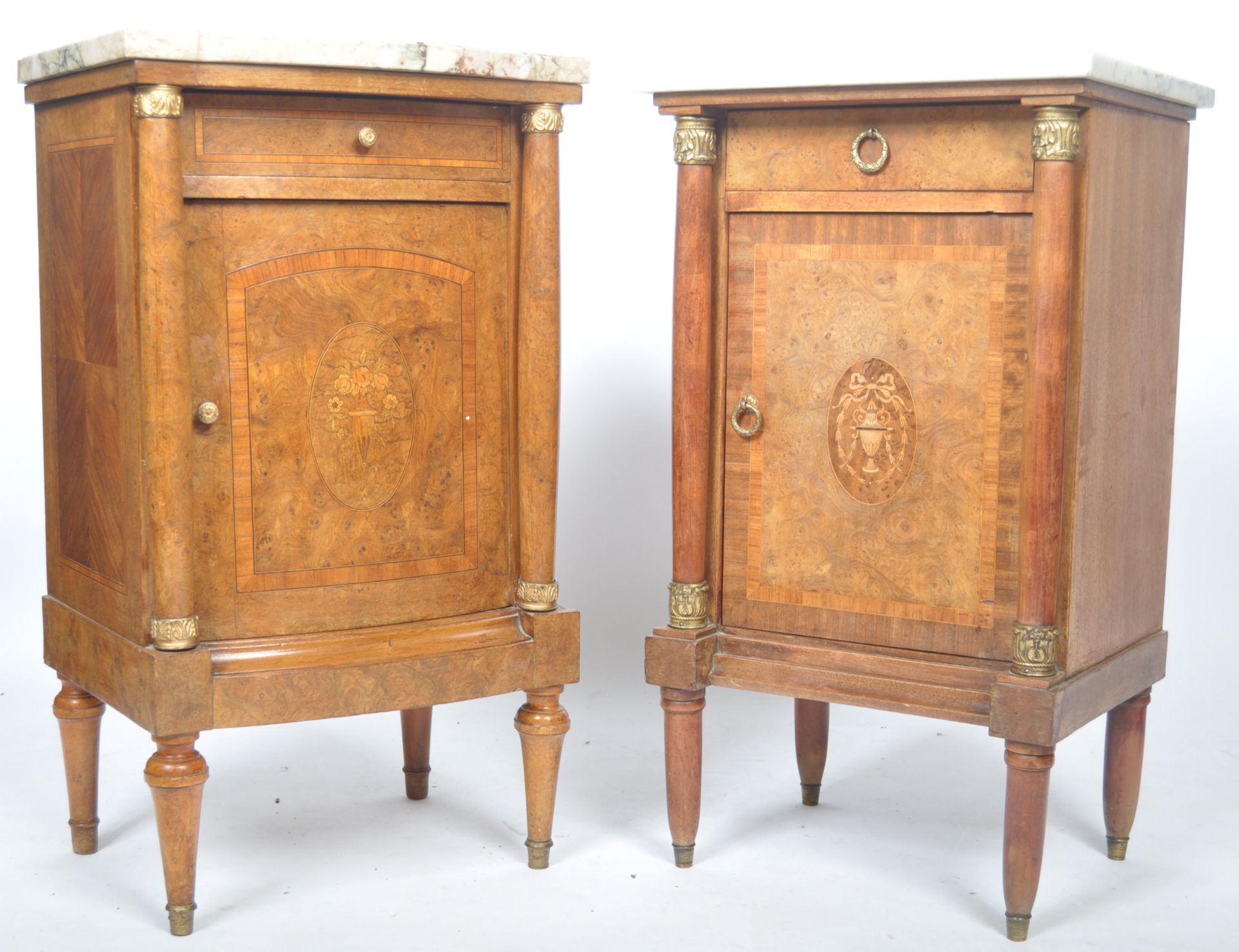 TWO 19TH CENTURY FRENCH BURR WALNUT MARBLE BEDSIDES - Bild 2 aus 9