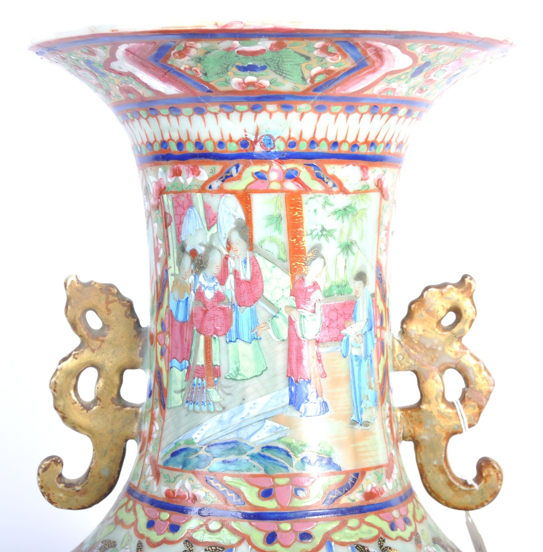 LARGE 18TH CENTURY CHINESE ANTIQUE CANTON VASE ON STAND - Bild 2 aus 7