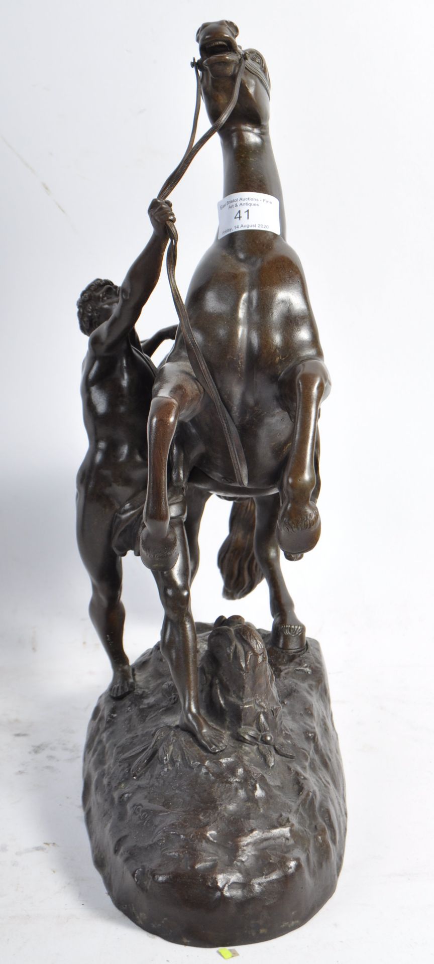 PAIR OF FRENCH ANTIQUE BRONZE MARLY HORSES AFTER COUSTOU - Image 4 of 14