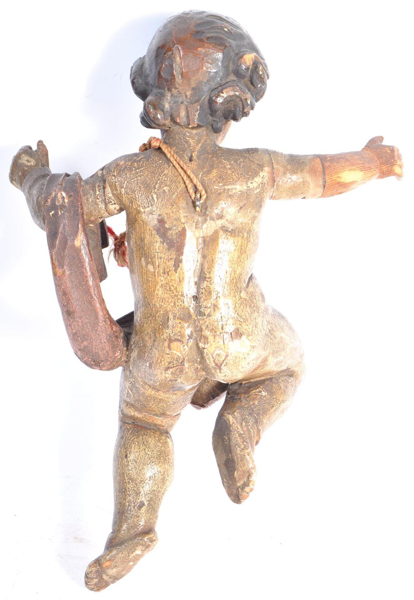 RARE 17TH CENTURY ANTIQUE HAND CARVED POLYCHROME CHERUB FIGURE - Bild 5 aus 6