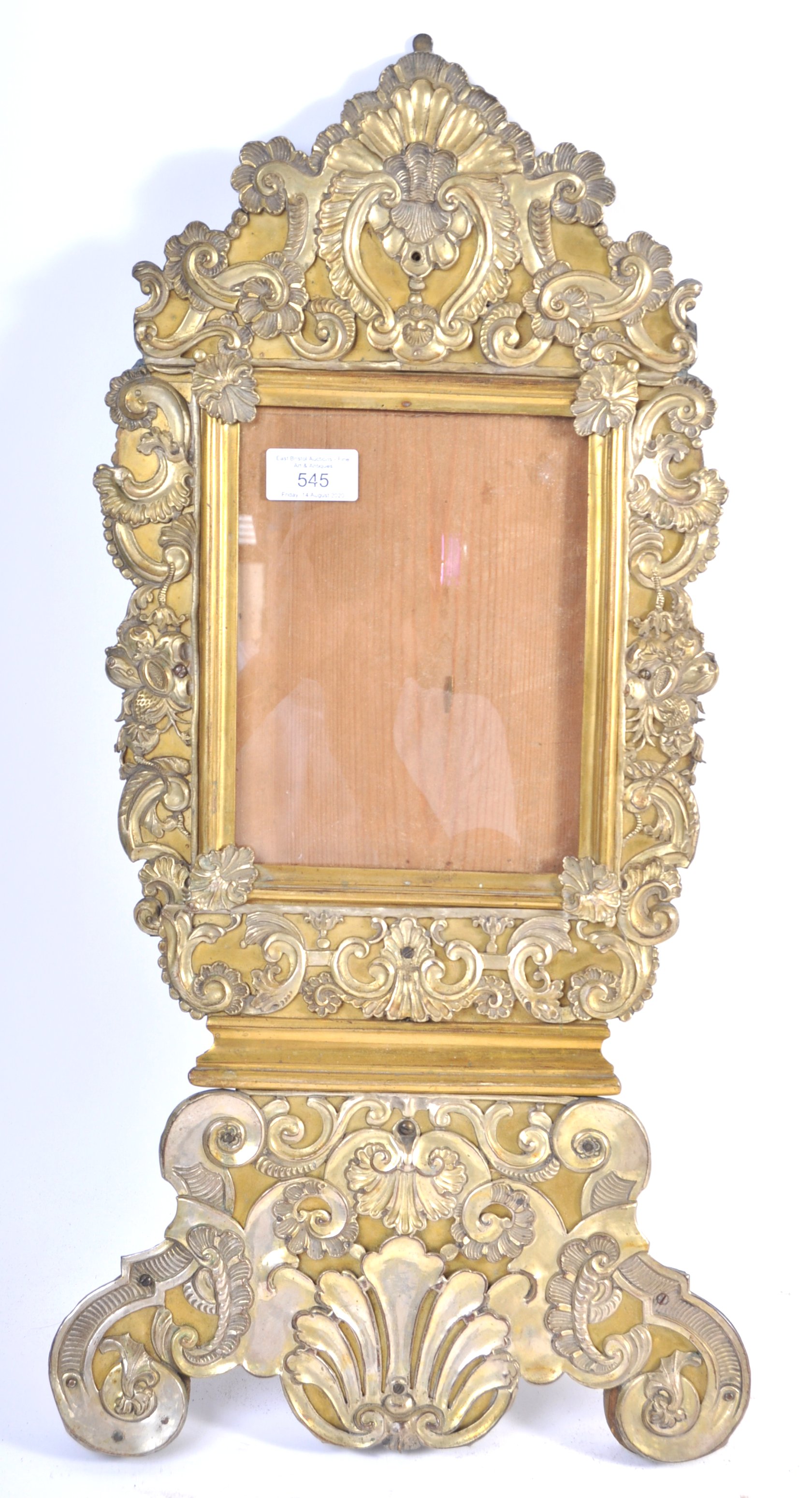 PAIR OF 18TH CENTURY ANTIQUE REPOUSSE BRASS PICTURE FRAMES - Image 3 of 7