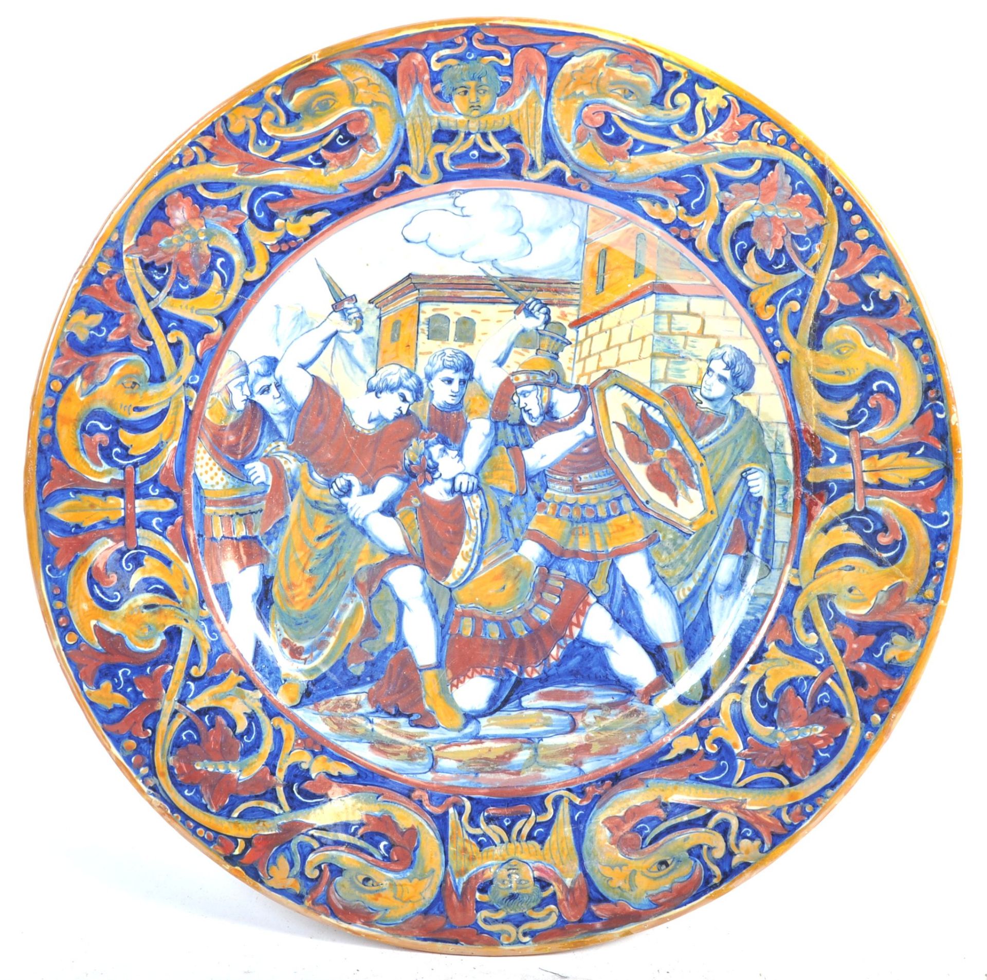 19TH CENTURY ITALIAN ANTIQUE HAND PAINTED MAIOLICA LUSTRE CHARGER