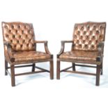 PAIR OF ENGLISH ANTIQUE GAINSBOROUGH LEATHER ARMCHAIRS