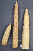 TRIBAL ANTIQUITIES - COLLECTION OF CARVED IVORY TUSKS