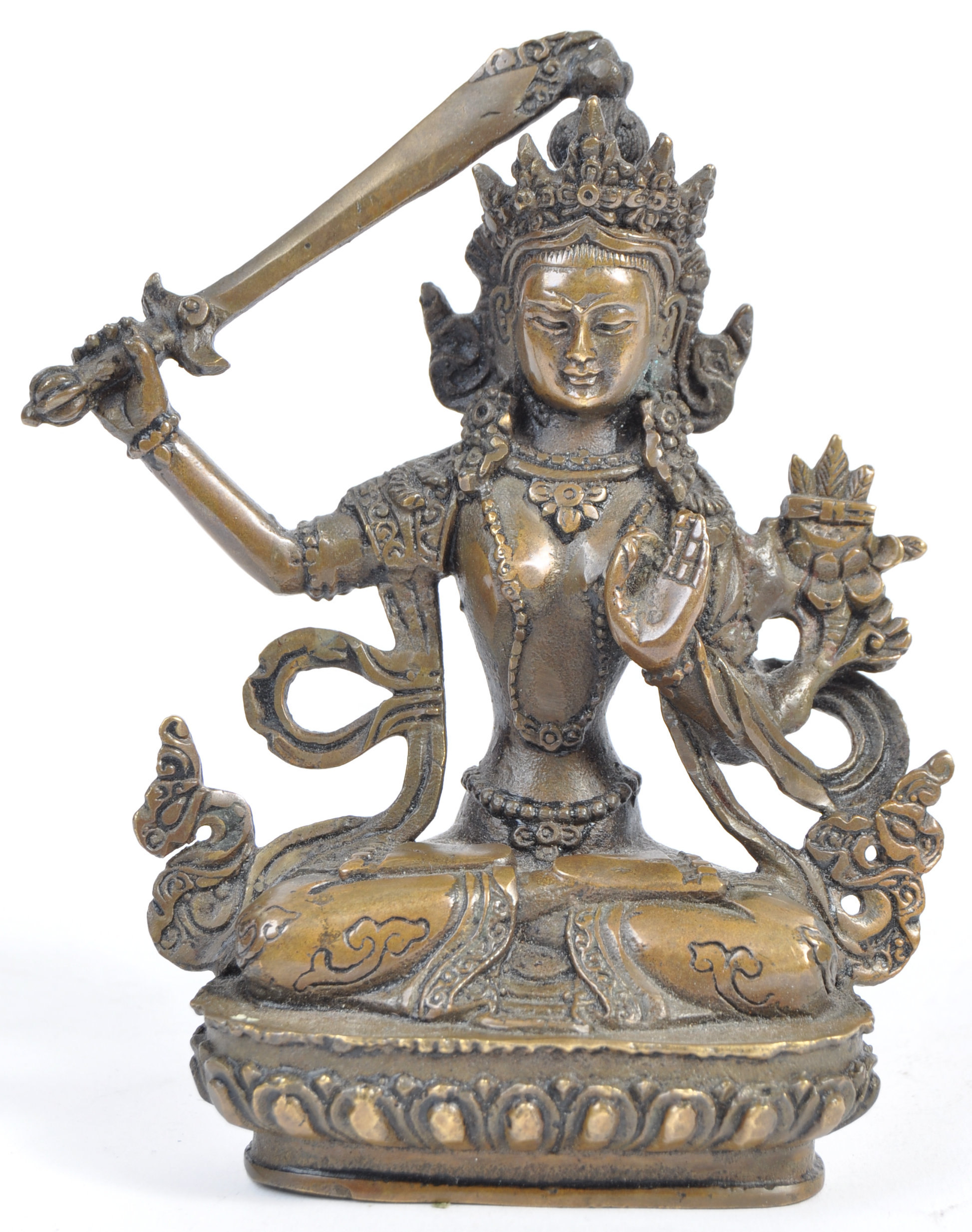 19TH CENTURY TIBETAN BRONZE OF MANJUSHRI WITH SWORD