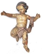 RARE 17TH CENTURY ANTIQUE HAND CARVED POLYCHROME CHERUB FIGURE