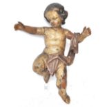 RARE 17TH CENTURY ANTIQUE HAND CARVED POLYCHROME CHERUB FIGURE