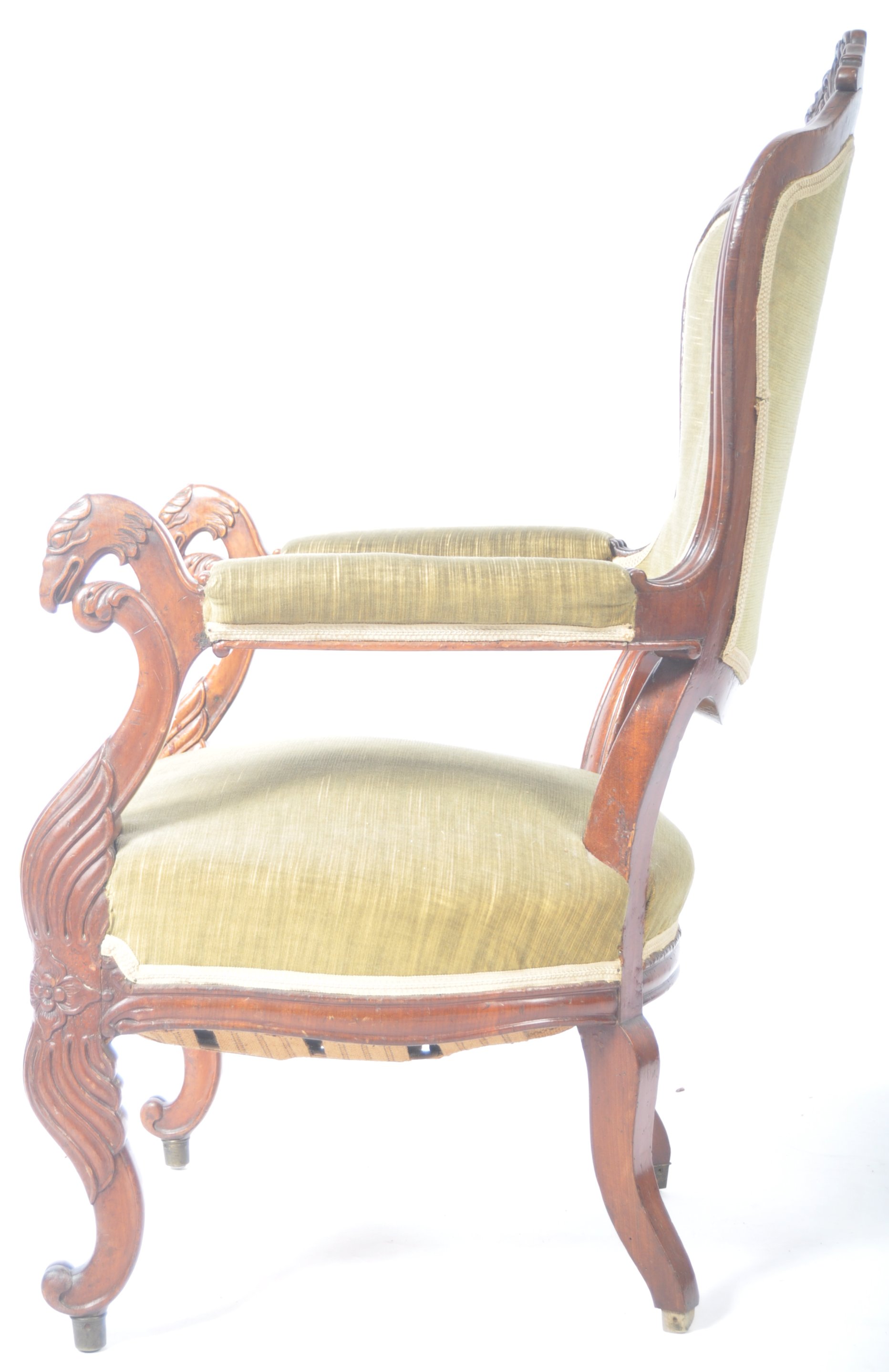 19TH CENTURY WALNUT ANTIQUE ARM CHAIR WITH ANIMAL HEAD ARMRESTS - Image 8 of 8