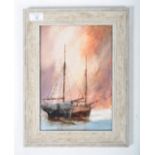 DAVID CHAMBERS - MAROONED SAILING BOATS OIL ON BOARD