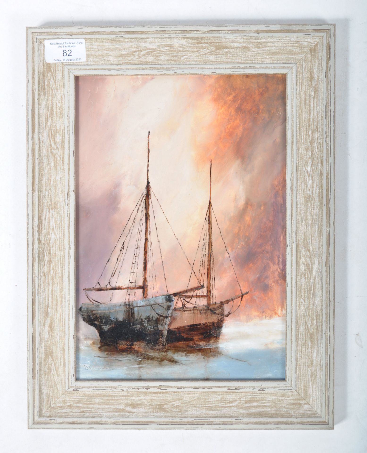 DAVID CHAMBERS - MAROONED SAILING BOATS OIL ON BOARD