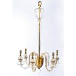 19TH CENTURY VICTORIAN BRASS AND GLASS 6 BRANCH CHANDELIER