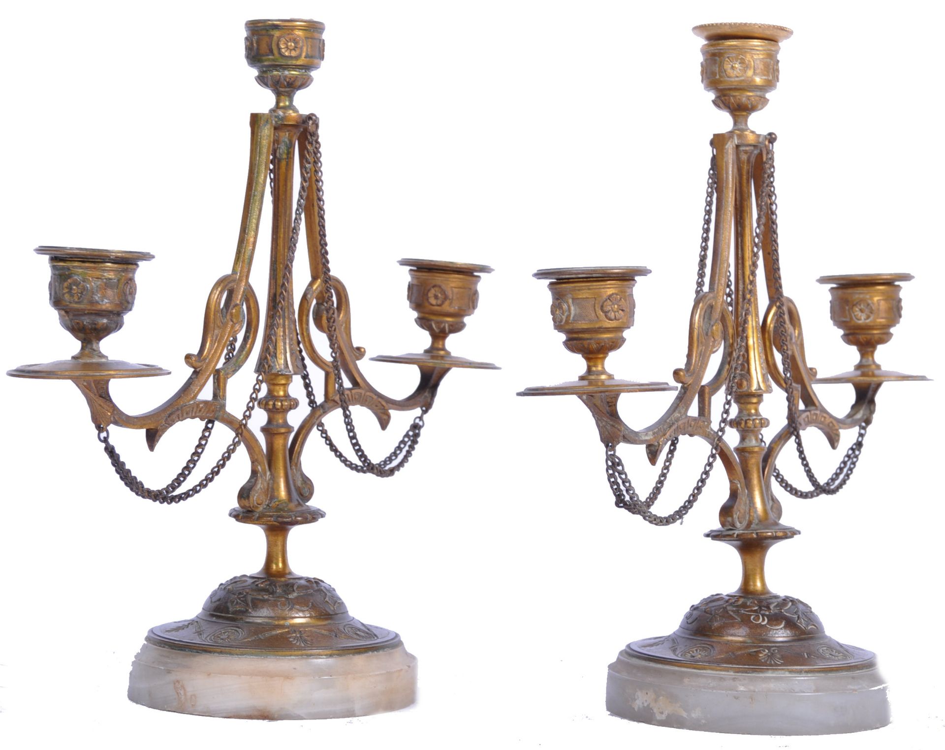 PAIR OF 19TH CENTURY BRONZE AND MARBLE CANDLESTICKS