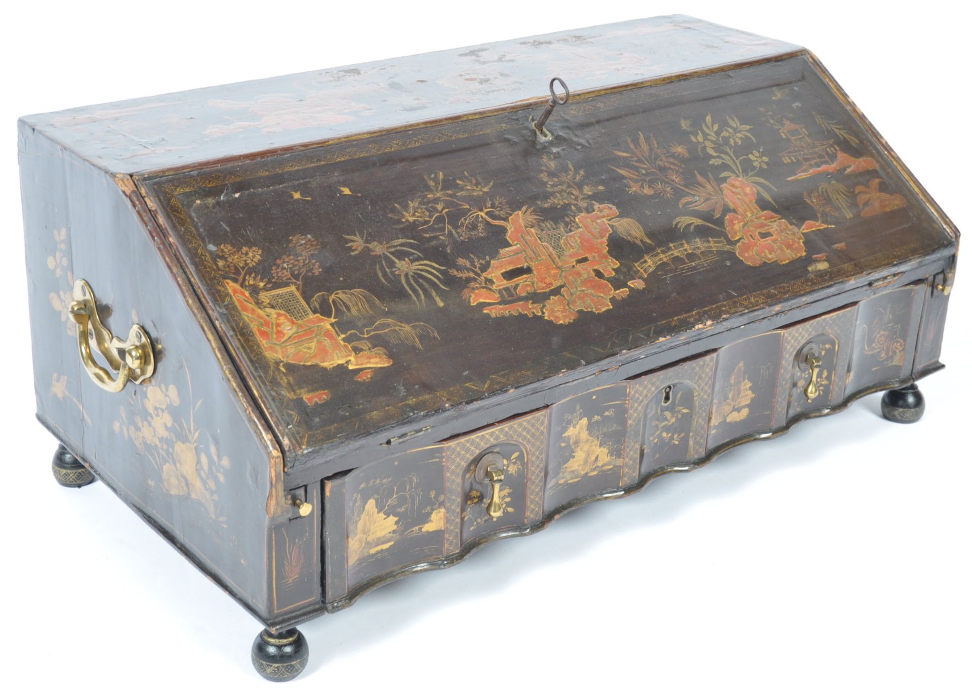 18TH CENTURY ENGLISH CHINOISERIE BLACK LACQUER TABLE BOX - Bild 2 aus 16