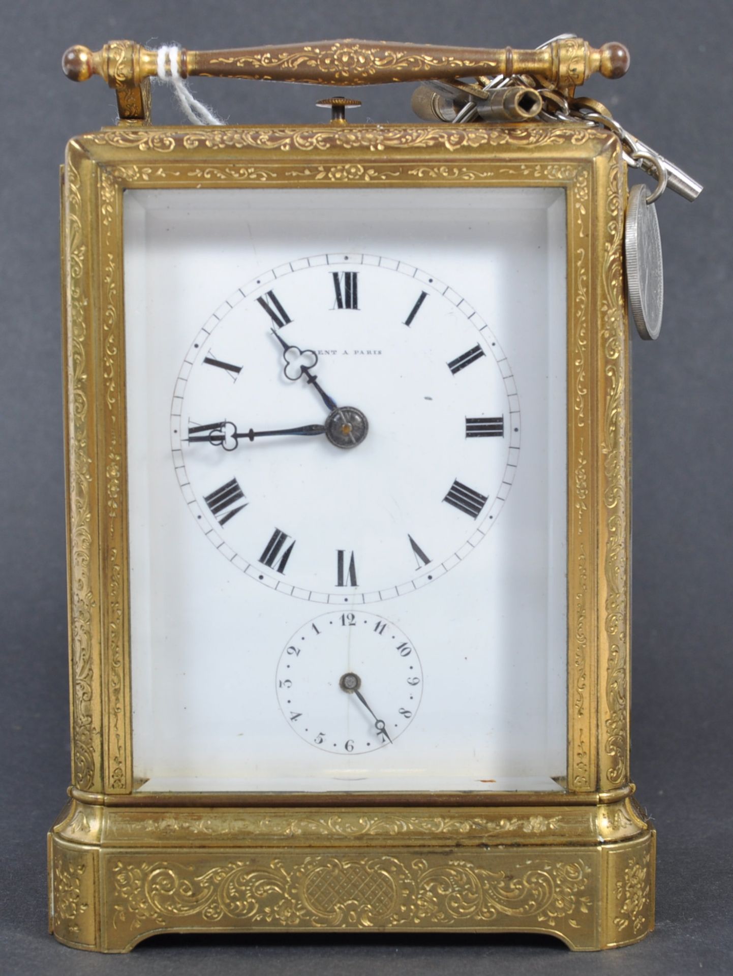 FANTASTIC FRENCH DENT OF PARIS GILDED ALARM CARRIAGE CLOCK