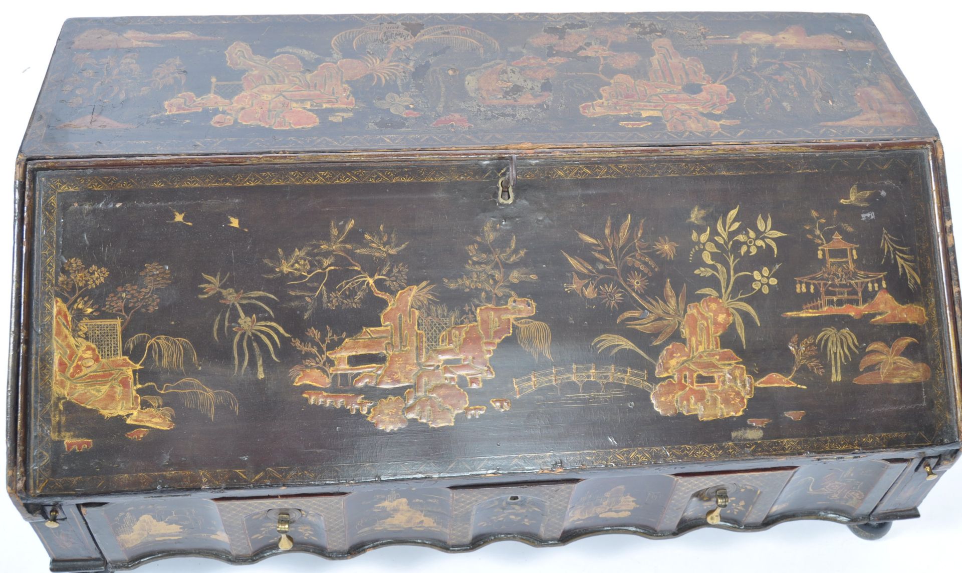 18TH CENTURY ENGLISH CHINOISERIE BLACK LACQUER TABLE BOX - Bild 3 aus 16