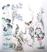 SET OF FOUR HAND PAINTED CHINESE PANELS DEPICTING THE FOUR SEASONS