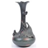 19TH CENTURY JAPANESE BRONZE VASE WITH FROGS AND FLOWER