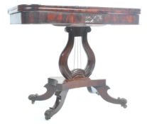 19TH CENTURY ANTIQUE FLAME MAHOGANY TEA TABLE ON LYRE BASE