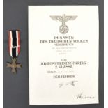 ORIGINAL WWII GERMAN MERIT CROSS & AWARD CERTIFICATE