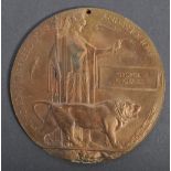 RARE WWI BRONZE DEATH PLAQUE DEDICATED TO A GEORGE KNOWLES