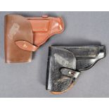 TWO VINTAGE LEATHER PISTOL HOLSTERS - LIKELY GERMAN