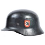 RARE ORIGINAL WWII GERMAN NAZI ' SS ' DOUBLE DECAL STAHLHELM