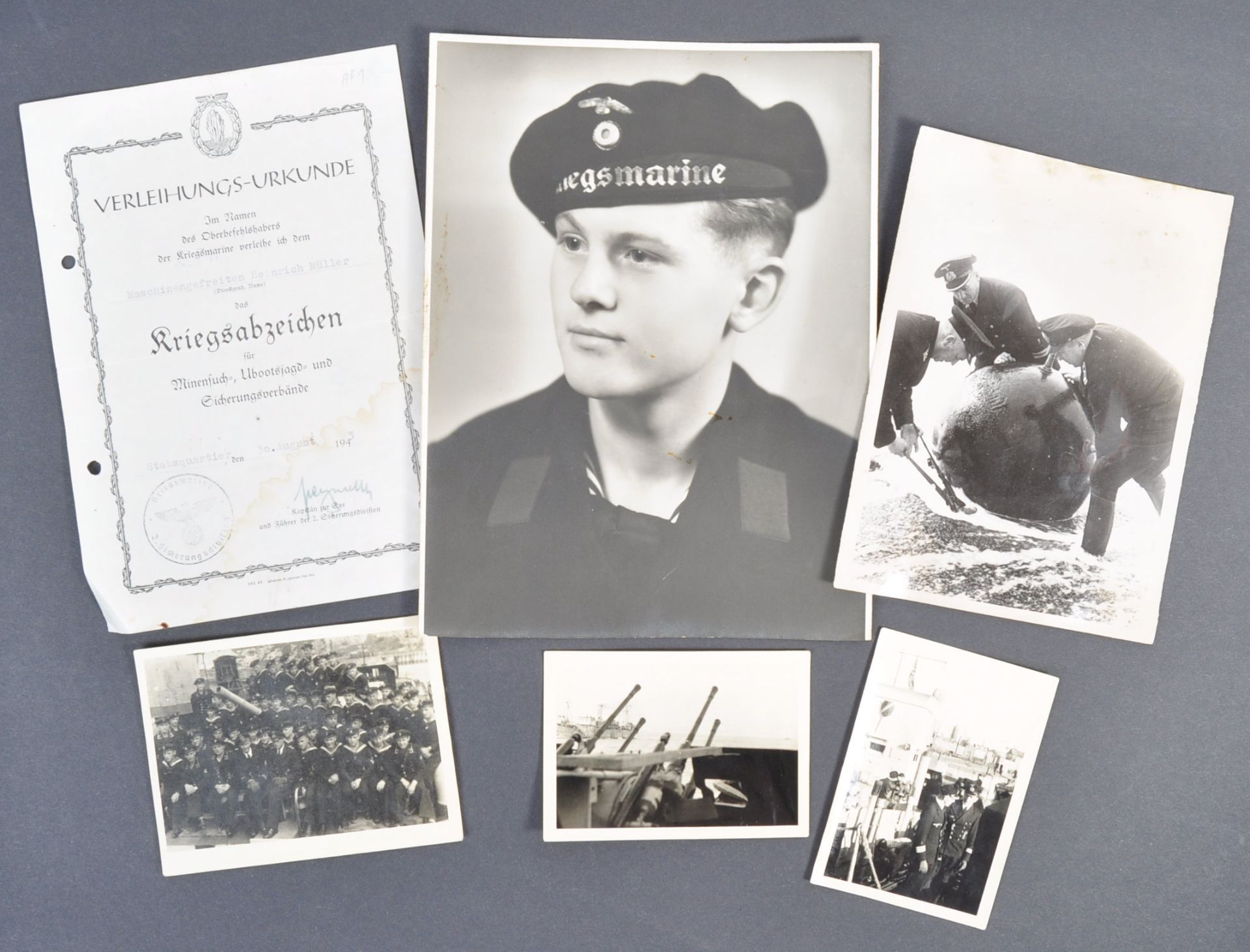 ORIGINAL WWII GERMAN KRIEGSMARINE EPHEMERA TO HEINRICH MULLER