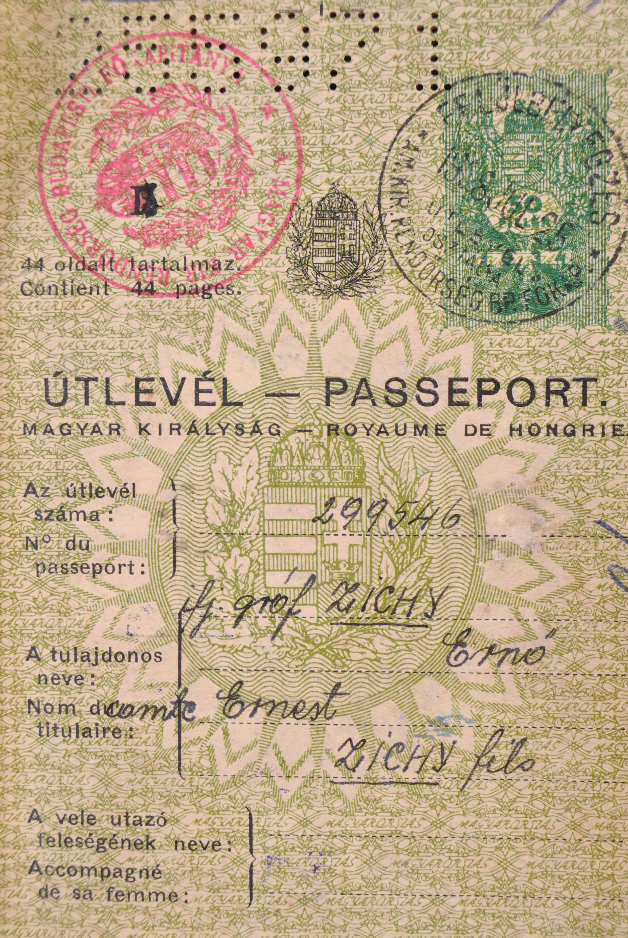 RARE ORIGINAL WWII ERA KINGDOM OF HUNGARY STUDENT PASSPORT - Image 4 of 7