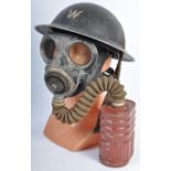 ORIGINAL WWII ARP AIR RAID PRECAUTIONS BRODIE HELMET & GAS MASK