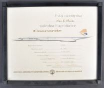 CONCORDE INTEREST - BRIAN TRUBSHAW TEST PILOT SIGNED CERTFICATE