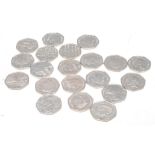 A group of twenty Queen Elizabeth II 50p coins to