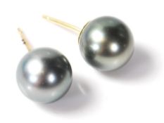 A pair of South Sea grey pearl earrings mounted on