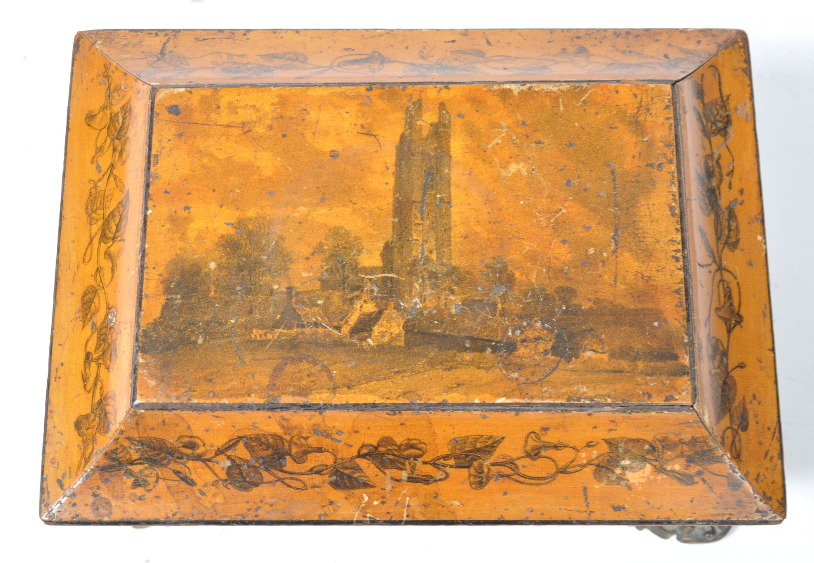 EARLY 19TH CENTURY GEORGIAN PENWORK DECORATED BOX - Image 3 of 10