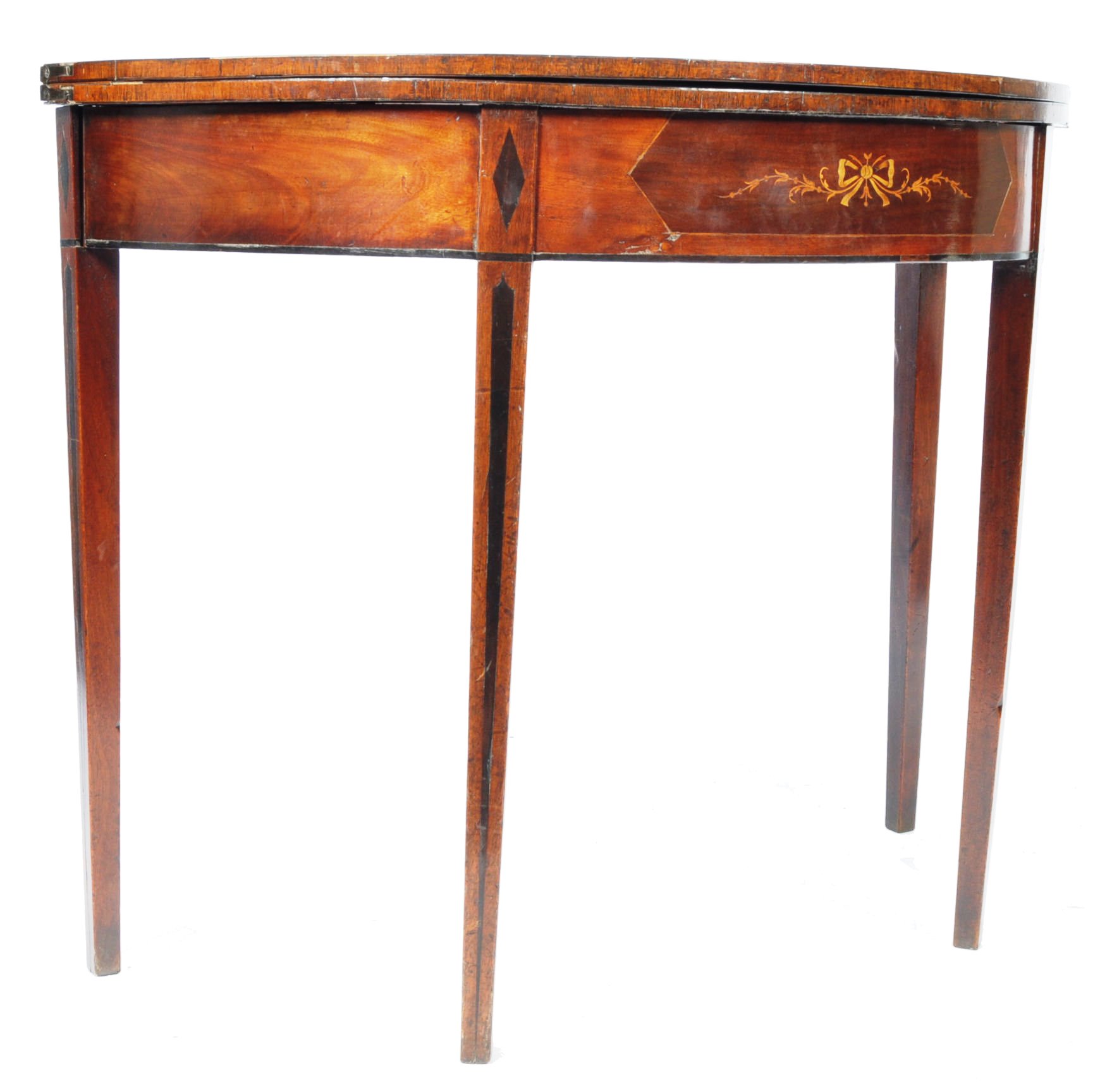 FINE GEORGE III MAHOGANY AND MARQUETRY DEMI LUNE C - Image 2 of 12