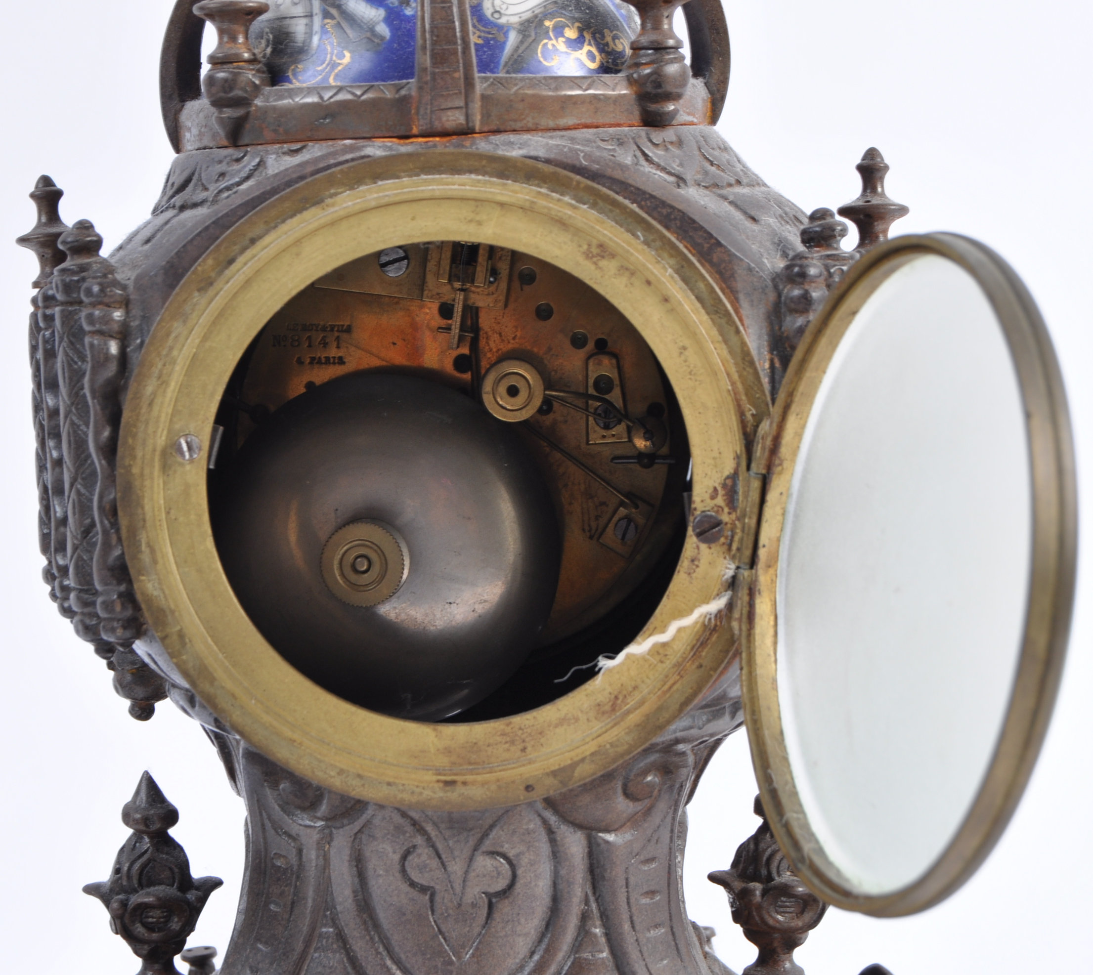 LEROY ET FILS FRENCH ANTIQUE MANTLE CLOCK WITH BLU - Image 19 of 20