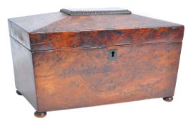 GEORGIAN REGENCY BURR WALNUT SARCOPHAGUS TEA CADDY