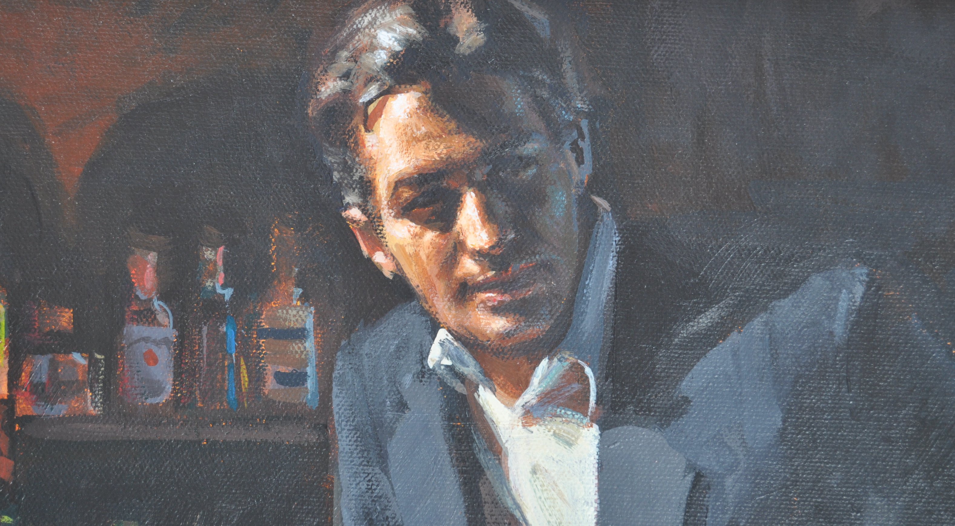 FABIAN PEREZ - MAN AT BAR WITH RED WINE - OIL ON C - Image 3 of 8