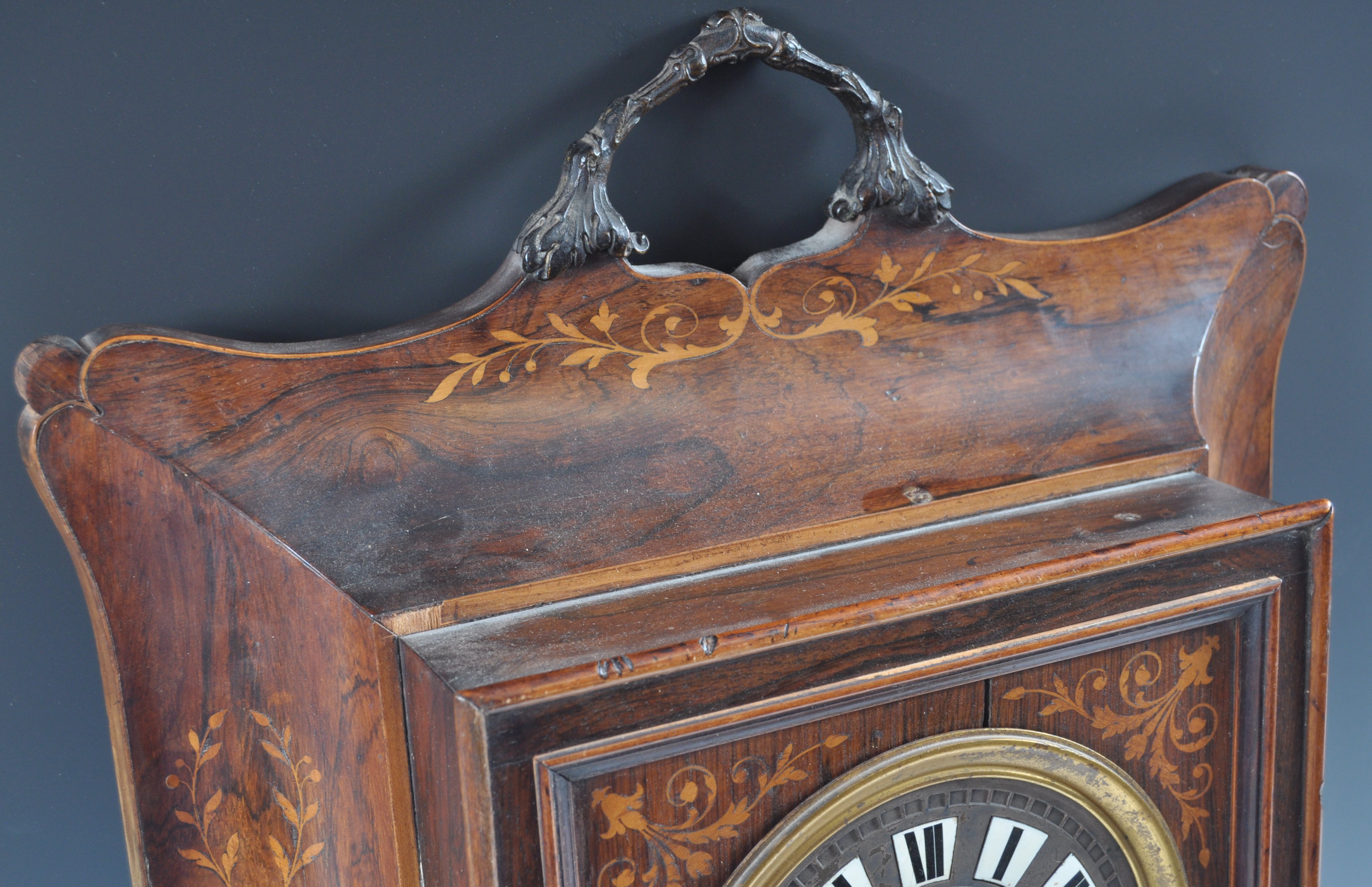 EDWARDIAN ROSEWOOD AND INLAID BRONZED HANDLED WALL - Image 9 of 12