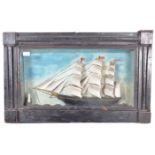 19TH CENTURY CARVED SHIP IN PERIOD DISPLAY CASE