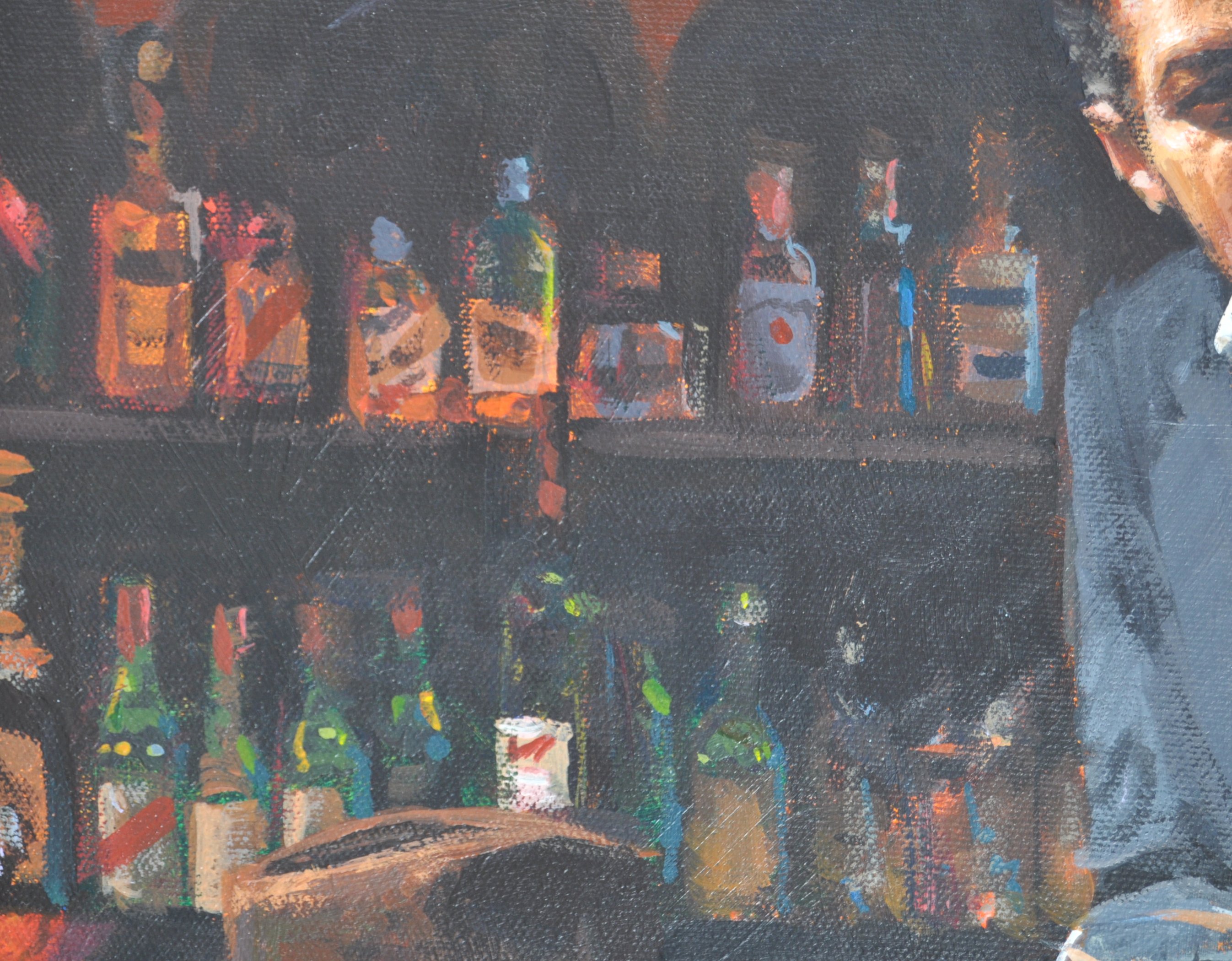 FABIAN PEREZ - MAN AT BAR WITH RED WINE - OIL ON C - Image 5 of 8