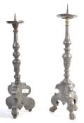 TWO 18TH CENTURY ANTIQUE PEWTER PRICKER CANDLESTIC