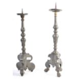 TWO 18TH CENTURY ANTIQUE PEWTER PRICKER CANDLESTIC