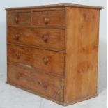 A Victorian 19th century country pine 2 over 3 chest of drawers. Raised on a plinth base with 2