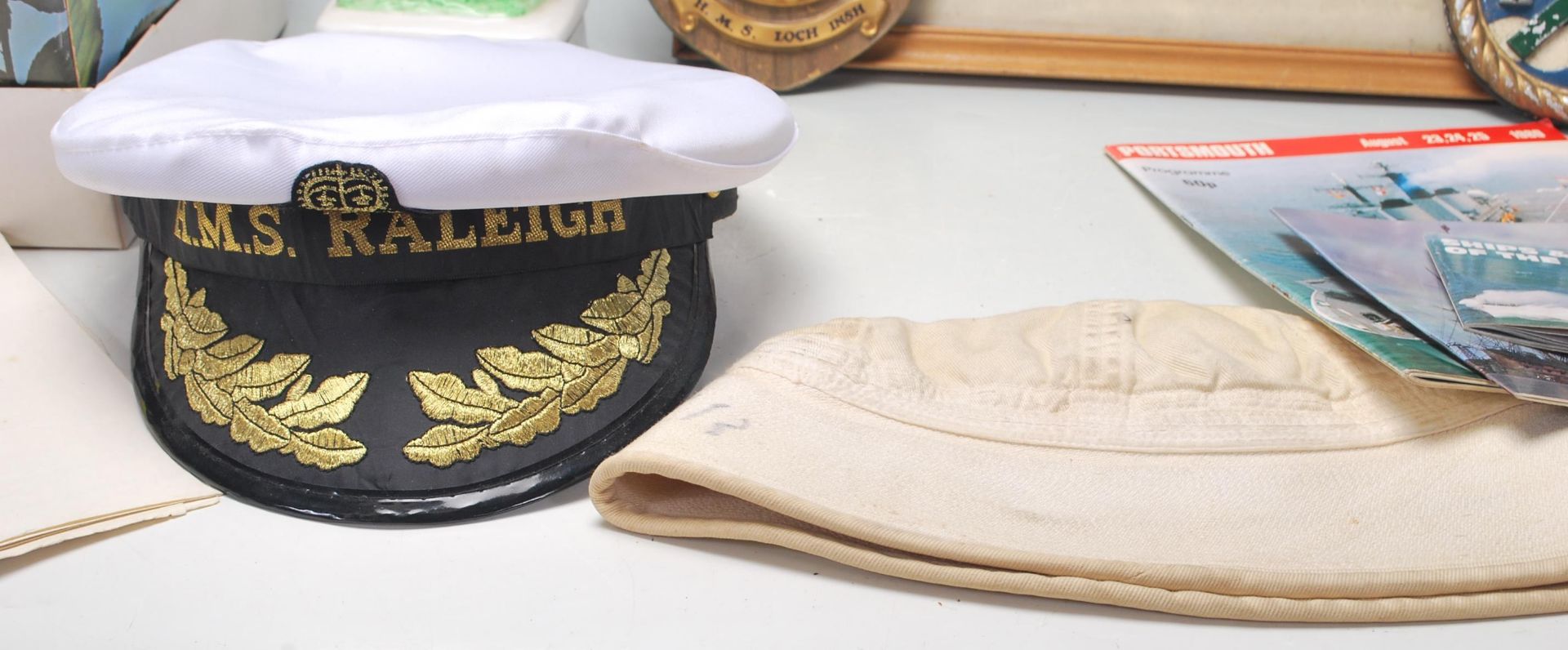 A group of Royal Navy / Naval related items to include a framed HMS plymouth painting on black, a - Bild 5 aus 7