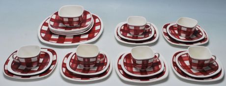 A T G green six person tea set in the Patio Gingham pattern comprising of six cups saucer and side
