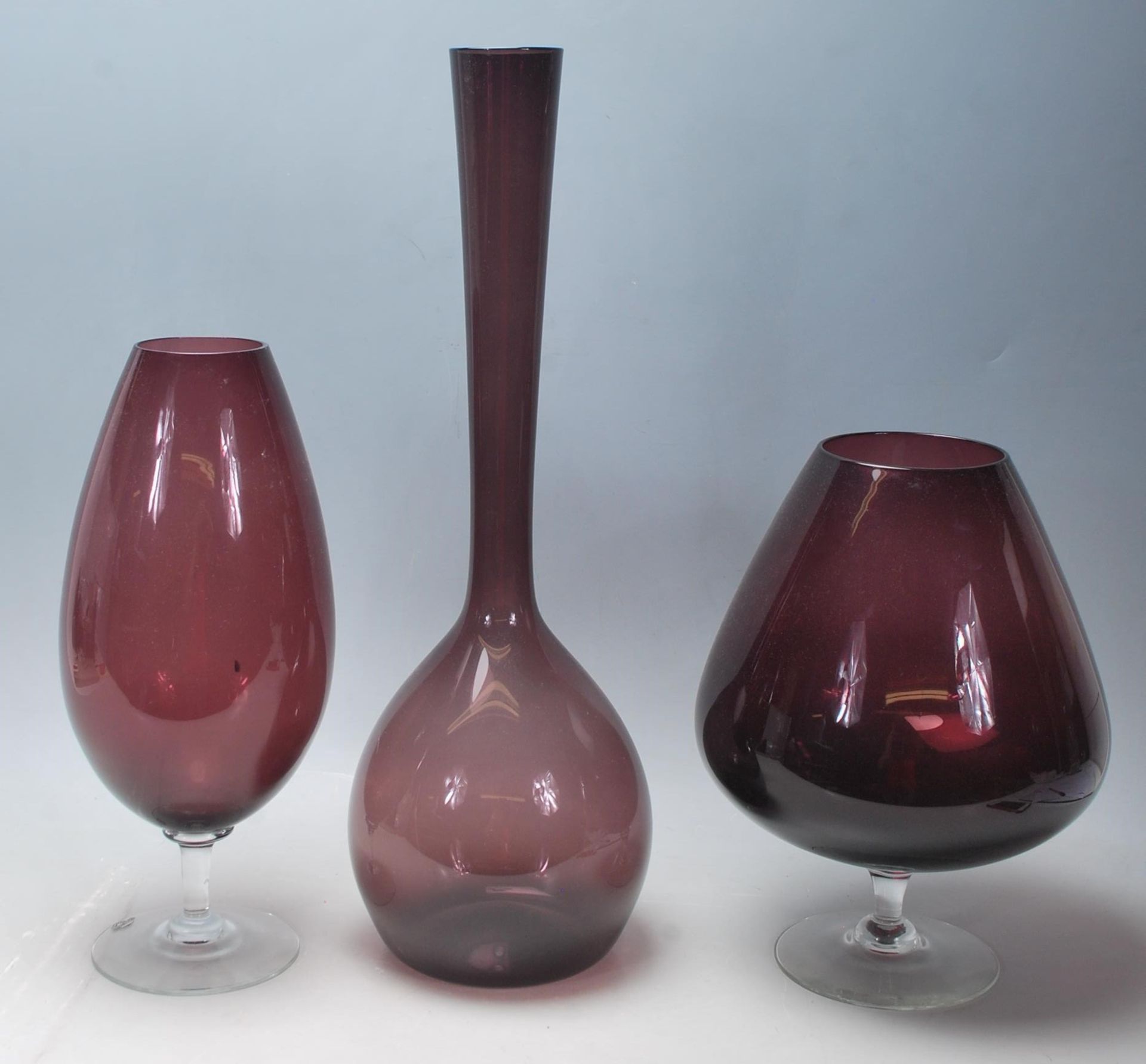 A collection of three mid-century Italian studio art glass. To include vases of varying forms, all