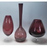 A collection of three mid-century Italian studio art glass. To include vases of varying forms, all